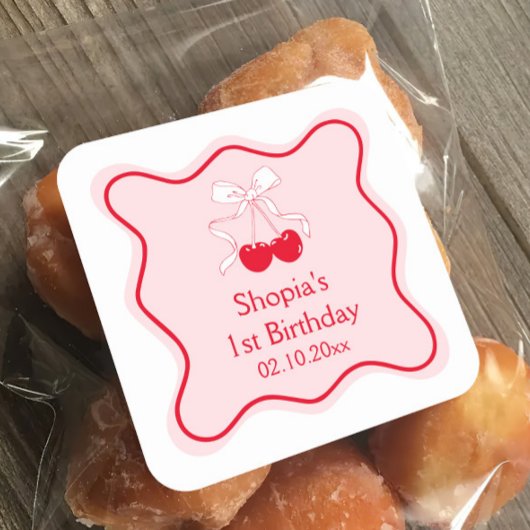 さくらんぼ誕生日パーティー スクエアシール