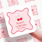 さくらんぼ誕生日パーティー スクエアシール