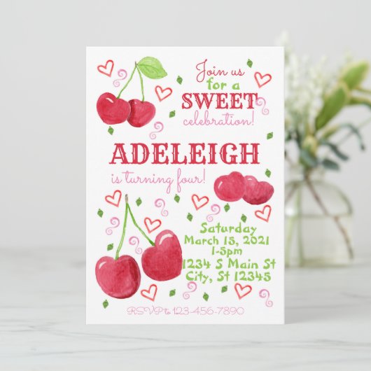 さくらんぼ誕生日 招待状 (スタンド正面)