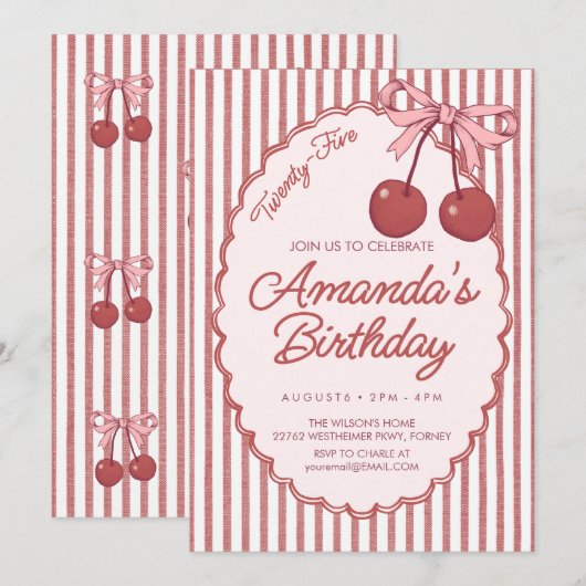 さくらんぼ誕生日 招待状 (正面/裏面)