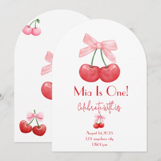 さくらんぼ誕生日 招待状 (正面/裏面)