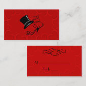 さくらんぼ赤いハートトップハットとハイヒール座席表 プレイスカード (正面/裏面)