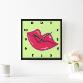 さくらんぼ赤い唇のペア スクエア壁時計 (ホーム)