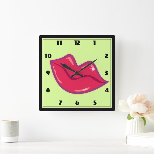 さくらんぼ赤い唇のペア スクエア壁時計 (ホーム)