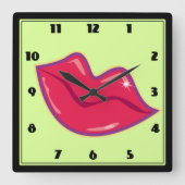 さくらんぼ赤い唇のペア スクエア壁時計 (正面)