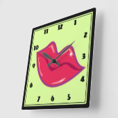 さくらんぼ赤い唇のペア スクエア壁時計 (傾斜)