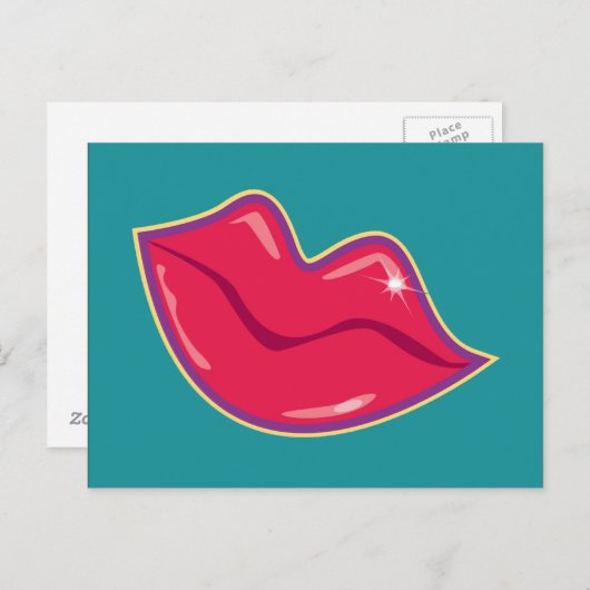 さくらんぼ赤い唇のペア ポストカード (正面/裏面)