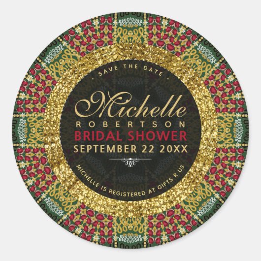 さくらんぼ赤い宝石金ゴールドマンダラステッカーラベル ラウンドシール (正面)