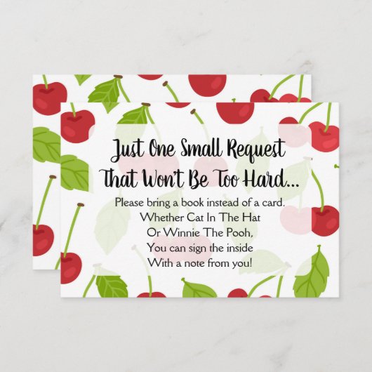 さくらんぼ赤ちゃんシャワー持ってブックカードさくらんぼ赤 招待状 (正面/裏面)