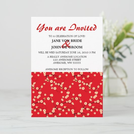 さくらんぼ赤と白の花 招待状 (スタンド正面)