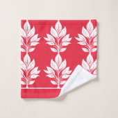 さくらんぼ赤と白エレガントリーフパターン バスタオルセット (ウォッシュタオル)