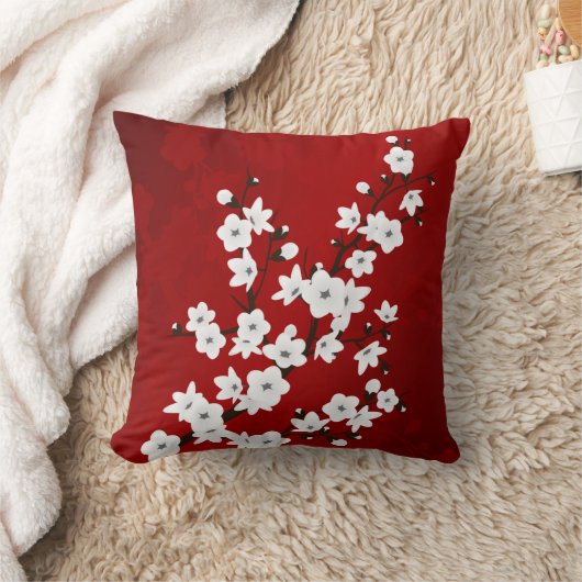 さくらんぼ赤と白ブロッサムフローラオリエンタル クッション (ブランケット)