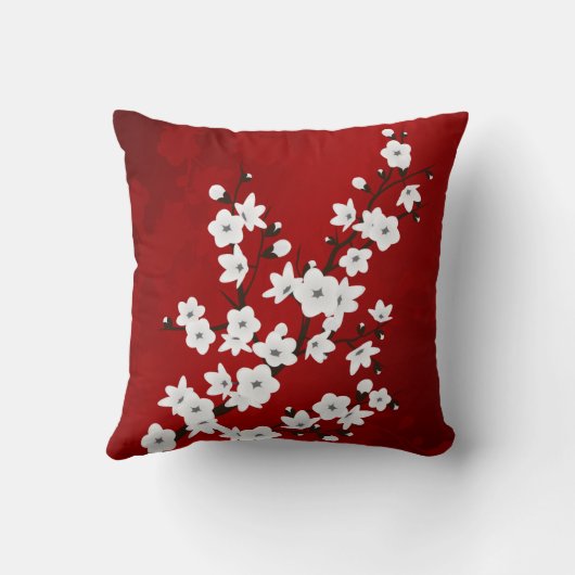 さくらんぼ赤と白ブロッサムフローラオリエンタル クッション (裏面)