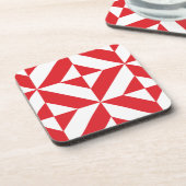 さくらんぼ赤のジオメトリックデコキューブパターン コースター (左側)