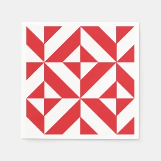 さくらんぼ赤の幾何学模様 スタンダードカクテルナプキン (正面)