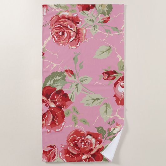 さくらんぼ赤薔薇ビーチタオル ビーチタオル (正面)