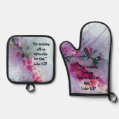 さくらんぼ開花ブランチおよび聖なる書物、 経典キッチン 鍋つかみ&鍋敷きセット (正面)