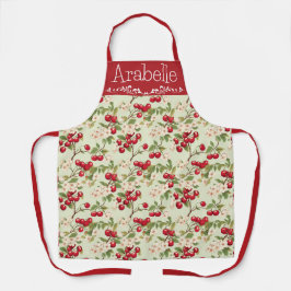 さくらんぼ鮮やかプリントエプロンオンクリーム エプロン