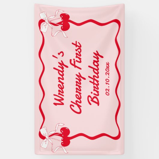 さくらんぼ1th誕生日パーティーへようこそ 横断幕 (縦)
