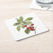 さくらんぼ(セラソス・ドームティカ)バイレッドテー スクエアペーパーコースター (アングル)