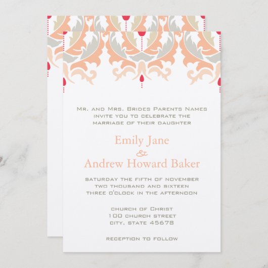 さくらんぼ&ピーチダマスウェディング招待状 招待状 (正面/裏面)