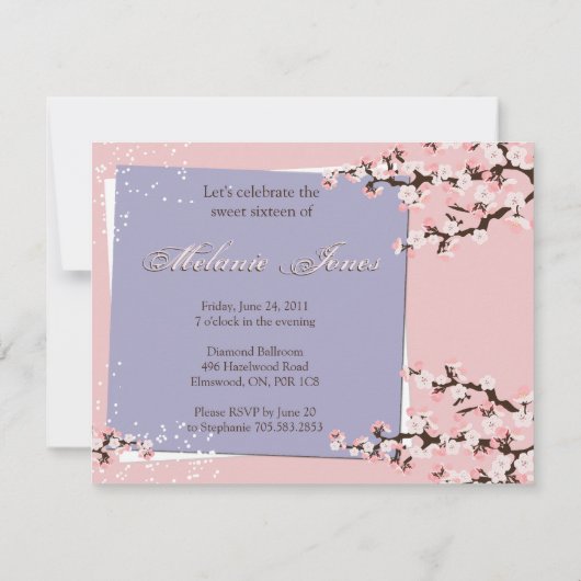 さくらんぼ·ブロッサム·スイート16バースデーパーティーの招待 招待状 (裏面)