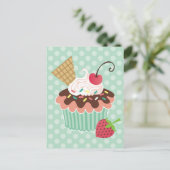 さくらんぼ&ミントカップケーキポストカード ポストカード (スタンド正面)