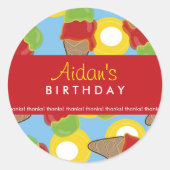 さくらんぼ&ライムアイスクリームバースデーパーティスティッカー ラウンドシール (正面)