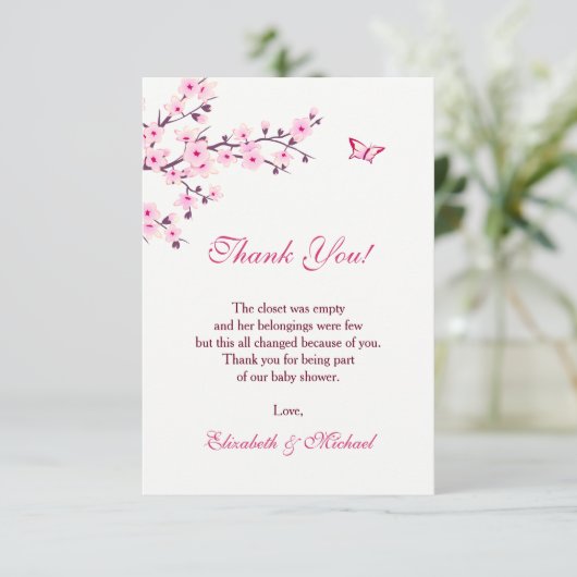 さくらんぼ |女の子の赤ちゃんシャワー | サンキューカード (スタンド正面)