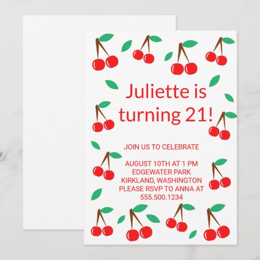 さくらんぼ 招待状 (正面/裏面)