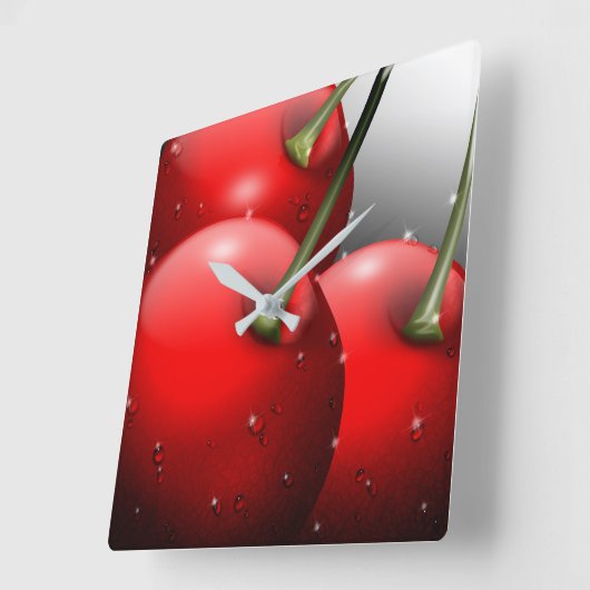 さくらんぼ（露） スクエア壁時計 (傾斜)