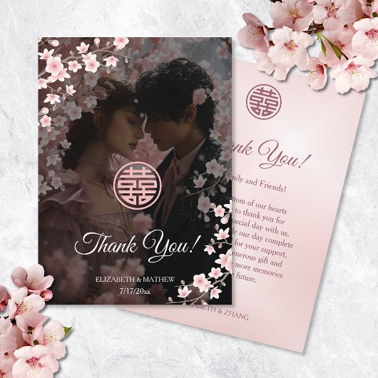 さくらんぼBlossom 結婚Photo's Thank You サンキューカード