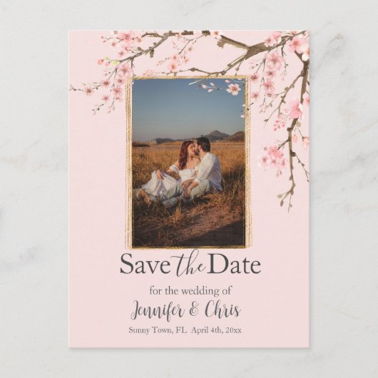さくらんぼBlossom Save the Date Photo ポストカード (正面)