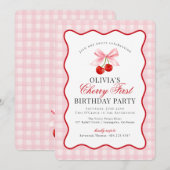 さくらスイートピンクコケットギンガムファーストバースデー 招待状 (正面/裏面)