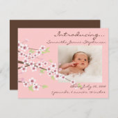 さくらピンクとブラウンの女の子誕生写真 案内状 (正面/裏面)