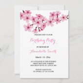 さくらピンクと白の花の誕生日パーティー 招待状 (正面)