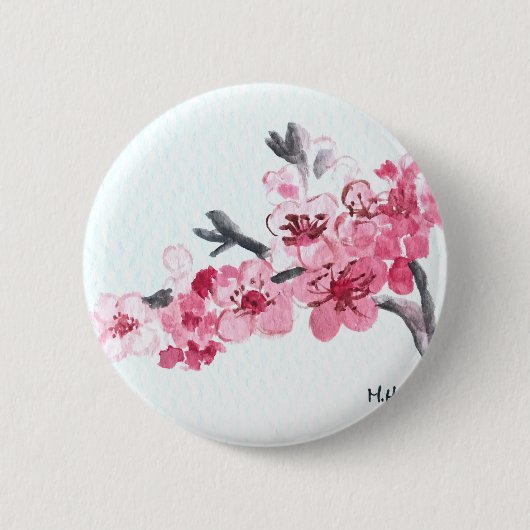 さくらピンクの花のベビーシャワー 缶バッジ (正面)