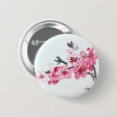 さくらピンクの花のベビーシャワー 缶バッジ (正面&裏面)