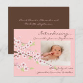 さくらピンク＆ブラウンの女の子誕生写真 案内状 (正面/裏面)