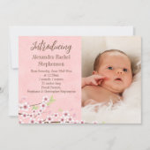 さくらピンク＆ブラウン 女の子 フォト 誕生 案内状 (正面)