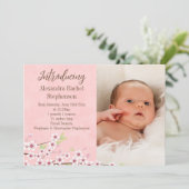 さくらピンク＆ブラウン 女の子 誕生写真 案内状 (スタンド正面)