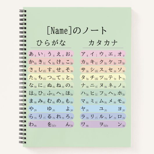 さくら色のひらがなとカタカナの名前ノート ノートブック (正面)