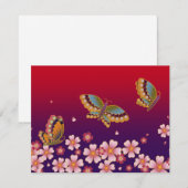 さくら花びらの赤い中で舞う日本の蝶 ノートカード (正面/裏面)