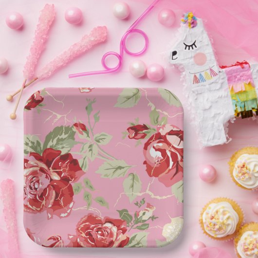 さくら ピンクのバラ 紙皿 (パーティー)