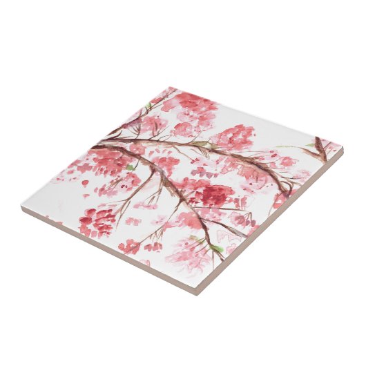 さくら ピンクの花 水彩画 タイル (側面)