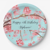 さくら ピンク ターコイズ バースデー ペーパープレート (正面)