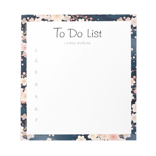 さくら フローラル ネイビー ウェーブズ やることリスト ノートパッド (正面)