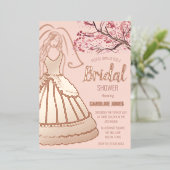 さくら ローズゴールド フォイル フラワープリント ドレス ブライダルシャワー 箔招待状 (立ち正面)