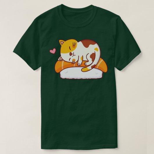 さけ寿司が大好きのかわいい猫 Tシャツ (デザイン正面)