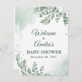 さげグリーンの花の女の子の歓迎サイン セーブザデート (正面/裏面)